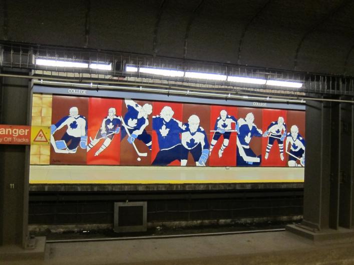 Charles Pachter, Hockey Knights in Canada, 1986 mural , southbound platform of College St. subway station, Toronto.
