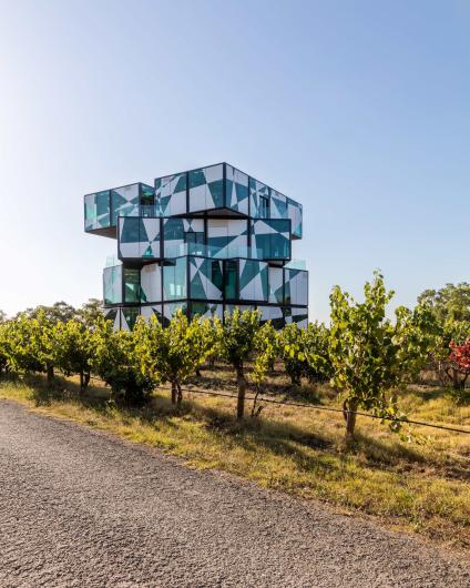 d'Arengberg Cube situated stunningly amidst the fields of grapes.