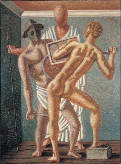 Giorgio de Chirico, Gladiatori (Gladiators), 1928. Oil on canvas. 51.18 x 38.19 in. Courtesy of Nahmad Contemporary, New York and Independent New.