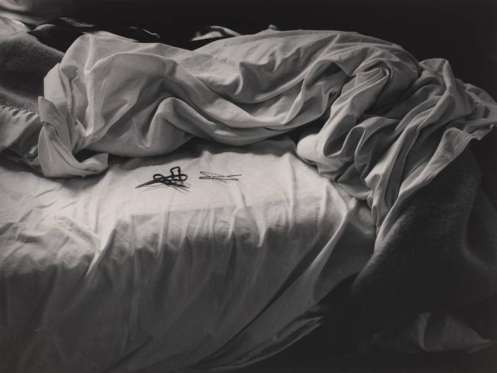 Imogen Cunningham black and white photograph of an unmade bed
