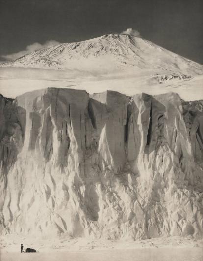 Herbert George Ponting black and white photograph of a snowy mountain or iceberg