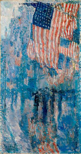Childe Hassam Impressionist american flags painting