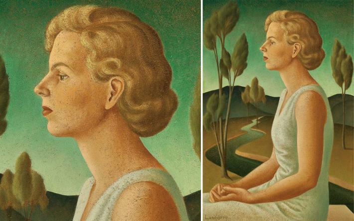 Helen Lundeberg, "Portrait of Inez", 1933, oil on celotex, 36 x 24 inches