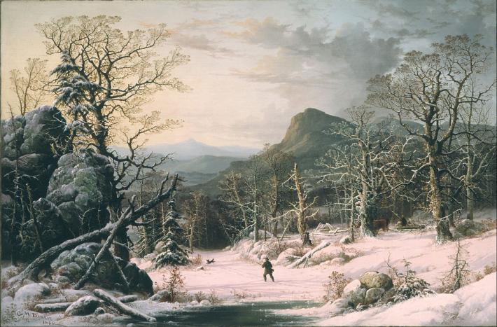 Hunter in Winter Wood painting