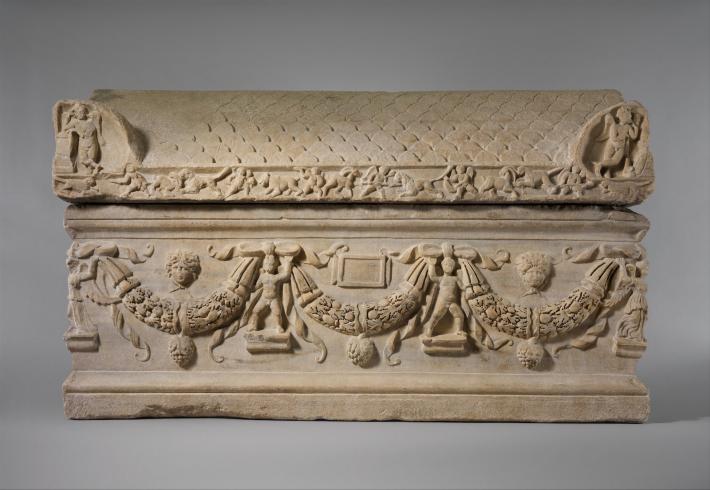 Marble sarcophagus with garlands. Roman, Severan period, ca. A.D. 200–225. Marble. 53 x 88 in. (134.6 x 223.5 cm).