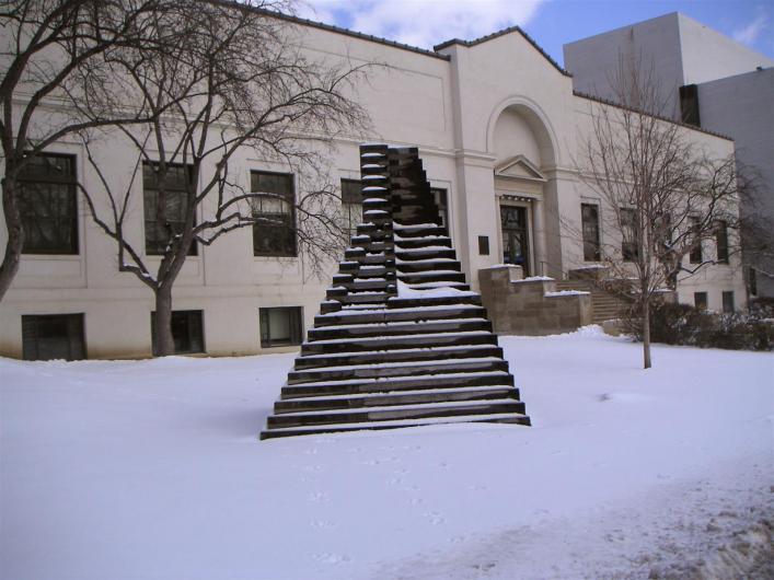 Exterior view of building on MCAD campus in winter
