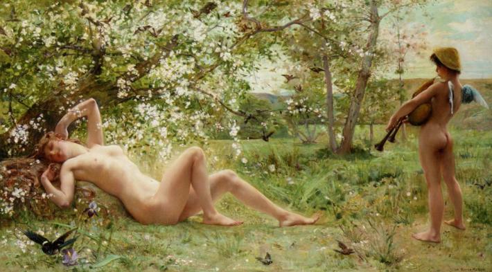 Luc-Olivier Merson painting of a nude woman stretching in the grass