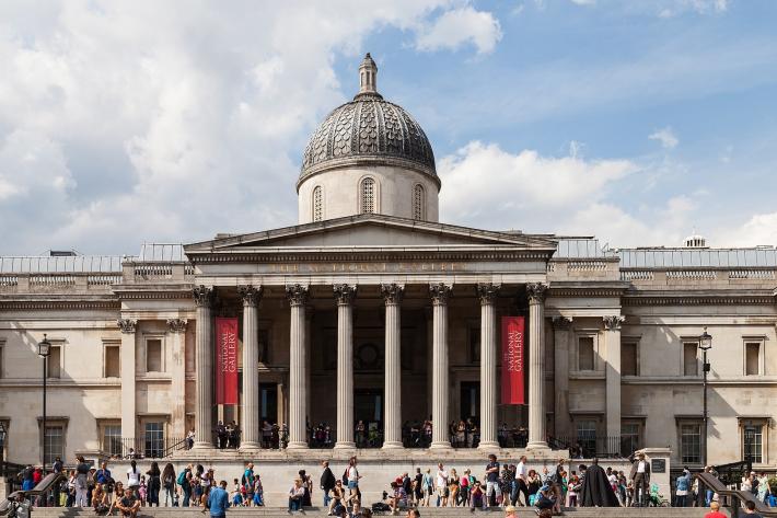 Neo-classical facade of the National Gallery in London