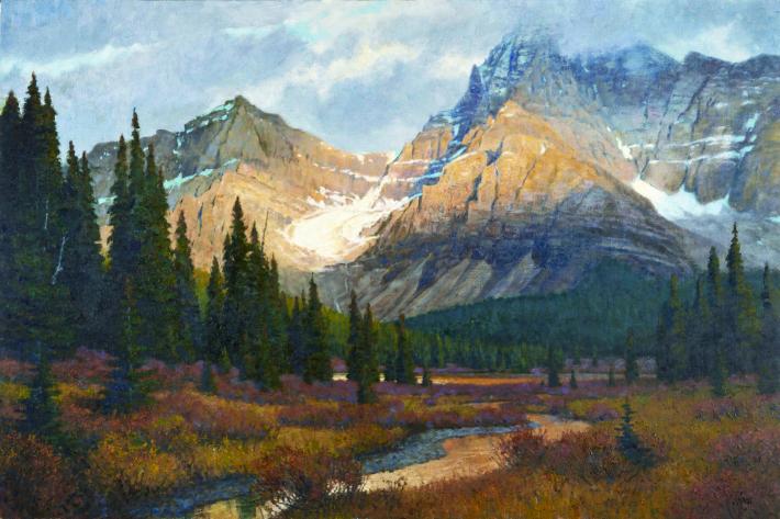 Ralph Oberg landscape painting of a mountain range