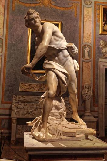 Gian Lorenzo Bernini, David, c. 1624. Marble. Galleria Borghese, Rome. Wikimedia Commons. 
