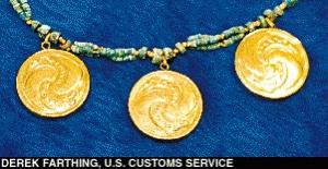 Sipan-Jewelry: A gold necklace of the Moche culture from Sipán, Peru. 300-100 BCE. 