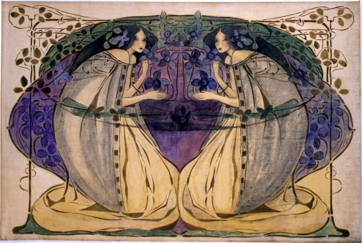 Frances Macdonald-Macnair painting of two female figures in flowing gowns