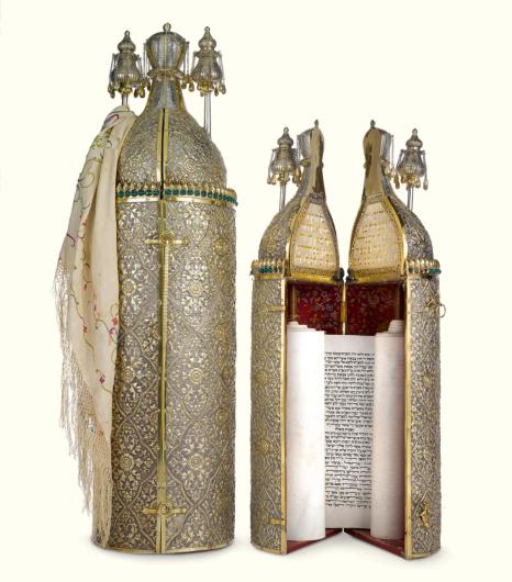 A Rare Set Of Chinese Export Parcel-Gilt Silver-Cased Torah Scroll And Haftarah Scroll, The Scrolls Sent By The Ben Ish Hai To Flora Sassoon, The Cases Marked Gothic K, Probably 1893