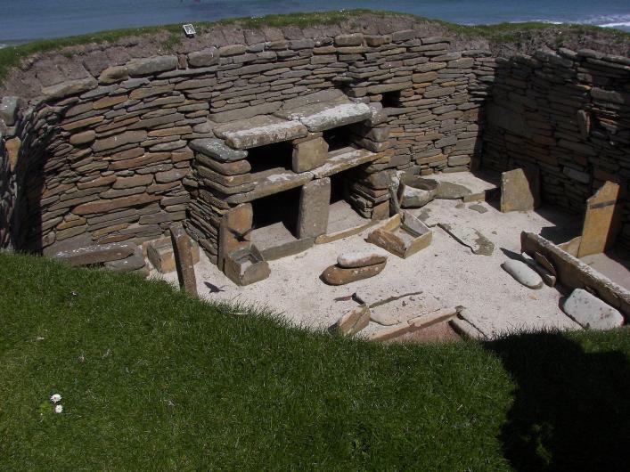 View of a domestic space at Skara Brae. Wikimedia Commons. Photo by Wknight94.