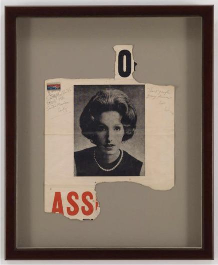 Wallace Berman, Untitled [O ASS], 1966. Newsprint. 19 x 14 in. (image), 27 x 22.5 in. (framed). Courtesy of Nicole Klagsbrun and Independent New York.