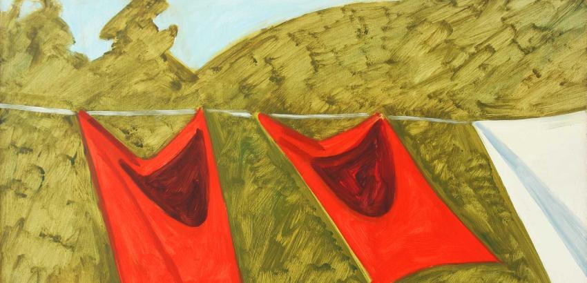 Lois Dodd, Two Red Drapes and Part of a White Sheet, 1981