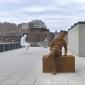 Installation View of Whitney Biennial 2022: Quiet as It's Kept featuring view of rooftop works by Charles Ray