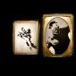Installation view of Banksy: Genius or Vandal? in Los Angeles, 2021-2022 featuring "love is in the air" sectioned into frames.